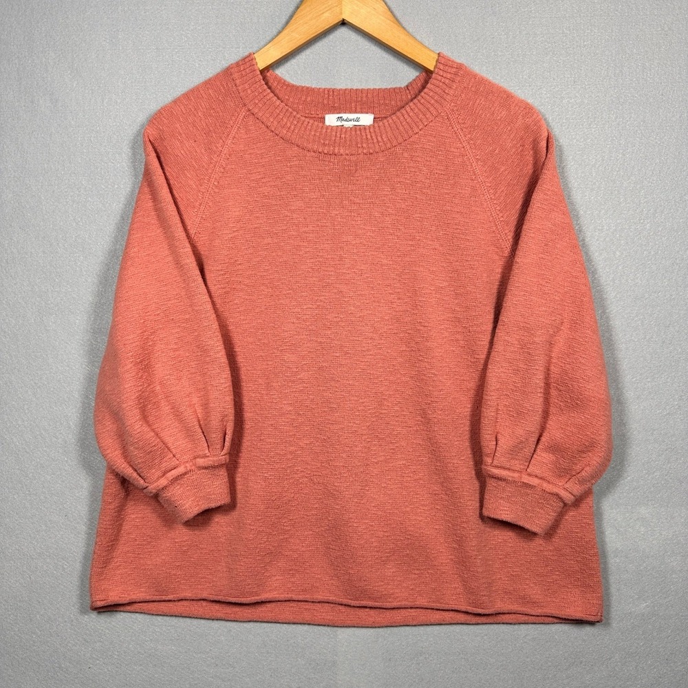 Madewell Coral Textured Knit Raglan 3/4 Puff Sleeve Cottagecore Sweater Small